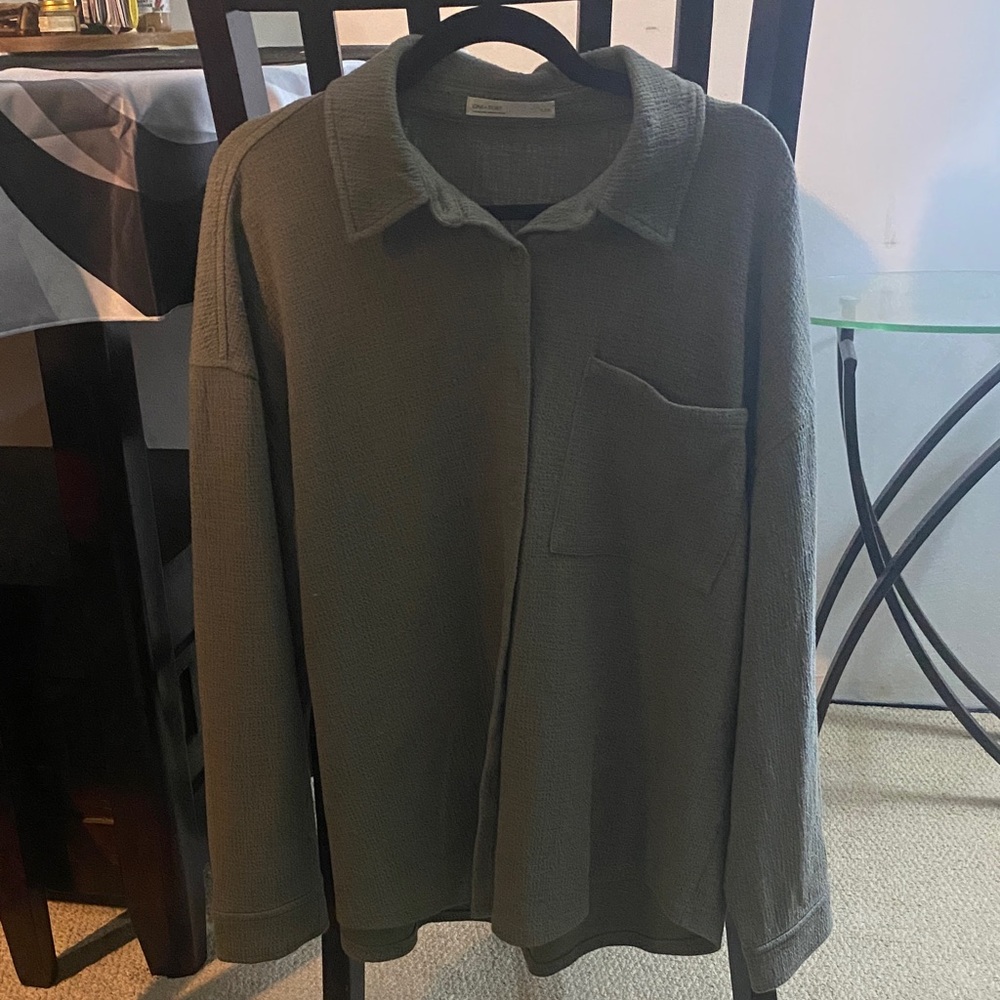 OAK + FORT Olive Waffle-Knit Button Shirt